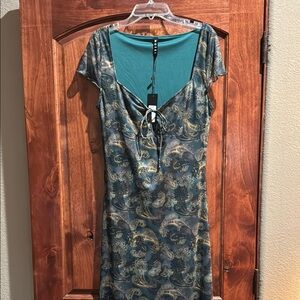 NWT Elegant Teal Patterned Dress